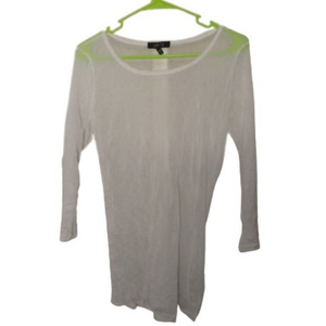 Comfy USA white Crushed Sheer Mesh Long Sleeve‎ Top